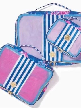 Lilly Pulitzer Pink and Blue Striped Travel Bags Set